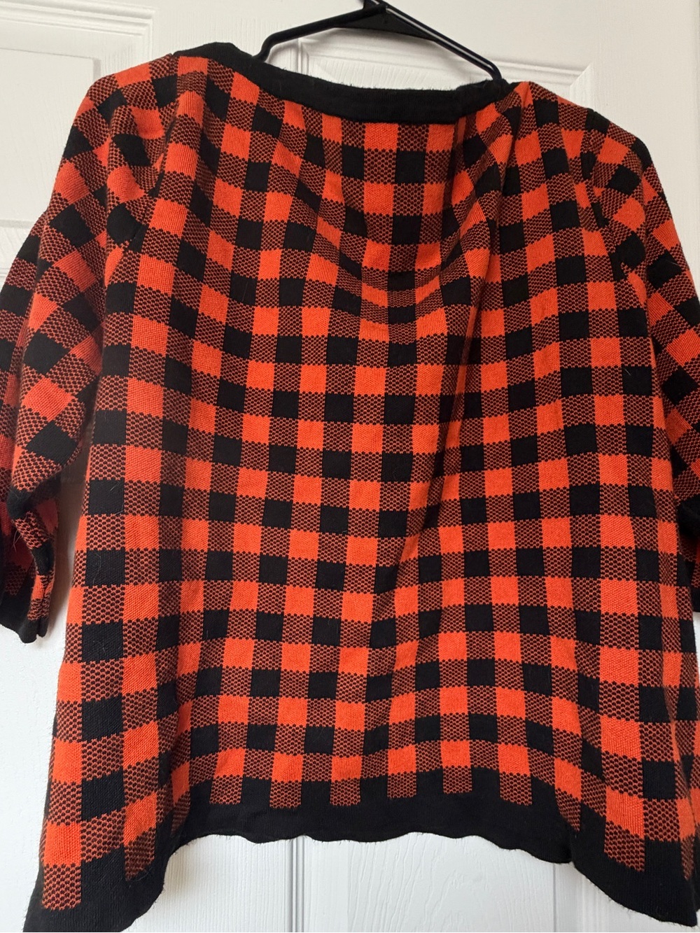Buffalo Check Knit Pullover Boatneck Sweater 3/4 Sleeves - Orange & Black